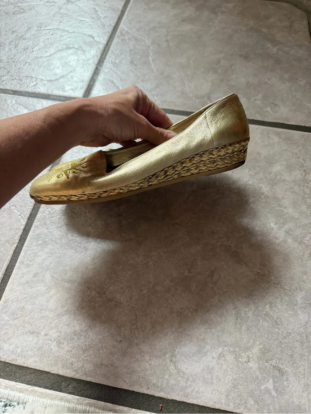 Bally Starry Gold Metallic Sunburst Loafers Leather Flats Italy 37.5